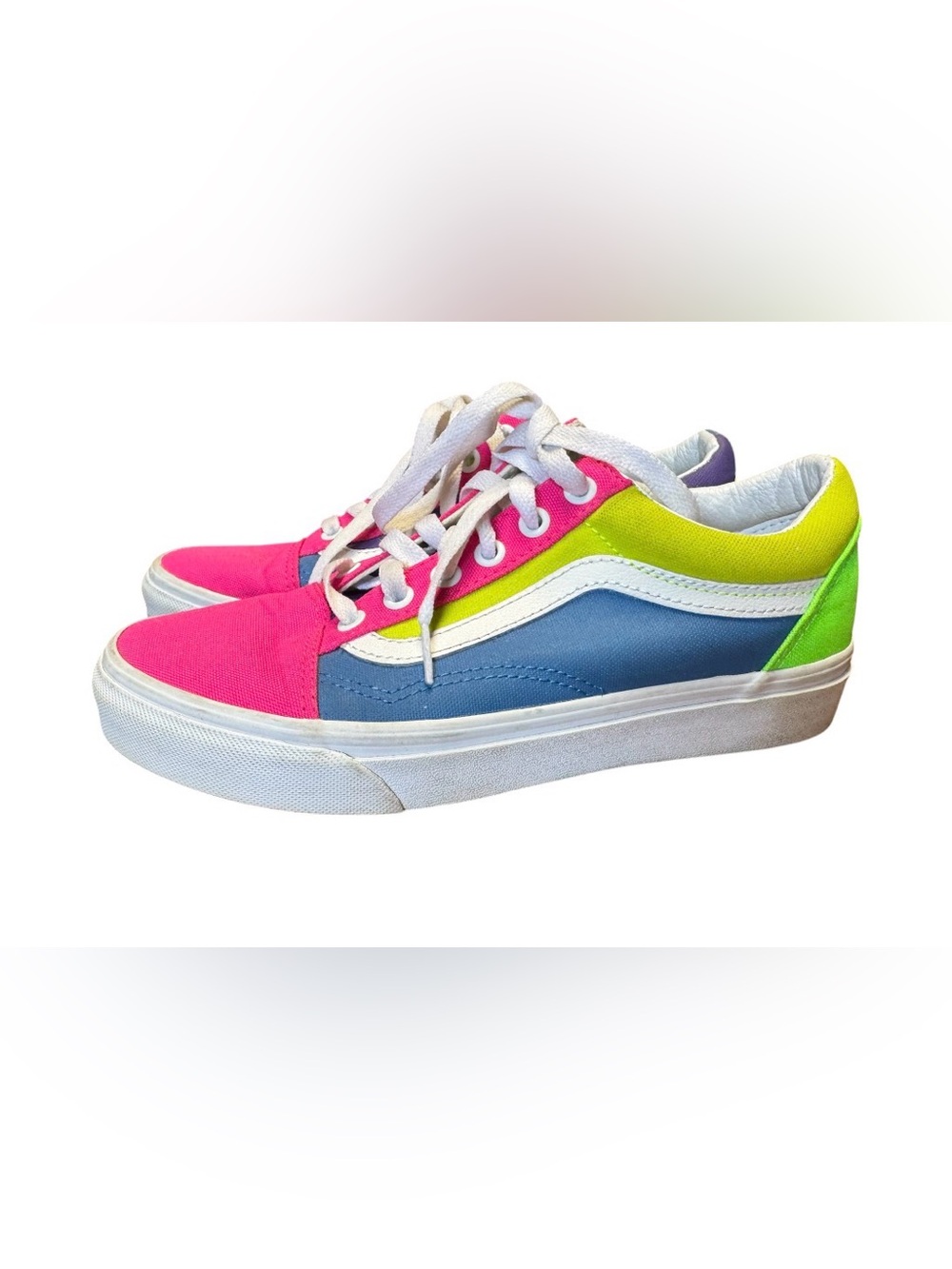 EUC Vans Old Skool Neon Color Block Multi Shoes Mens 6 women’s 7.5